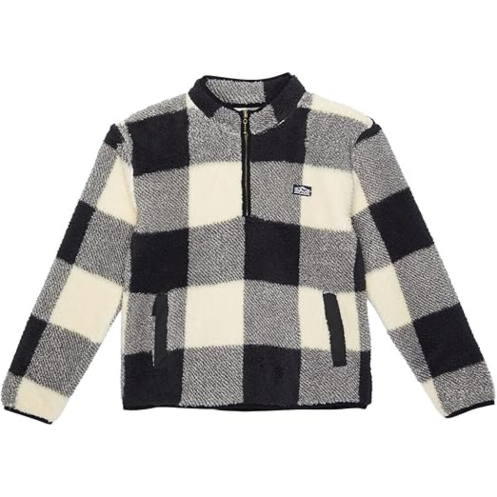 Rip Curl New Wave Sweatshirt Kids 14 Black Plaid Polar Fleece Mock Neck RED629